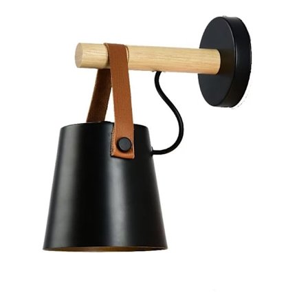 Vägglampa i nordisk stil E27 massivt trä vägglampa 13cm svart 1