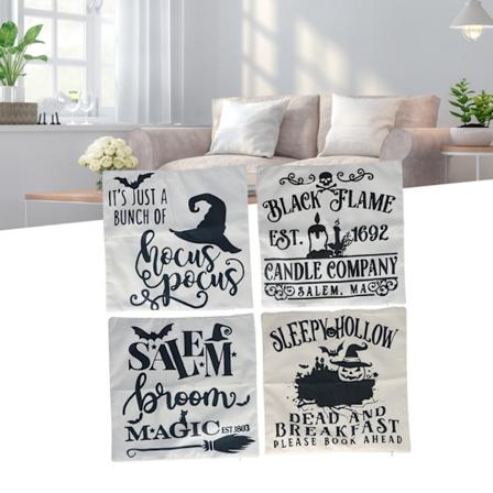 Halloween-kuddfodral med pumpa-mönster, dragkedja, linnematerial, kalltvätt, hemkuddfodral för dekorationer, 4-pack 05