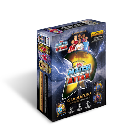 Topps - Black Trading Cards - Match Attax Champions League 25/26 Mega Tin Random Color (45 Cards + 3 Gladiators Limited Edition) @ Hatstore