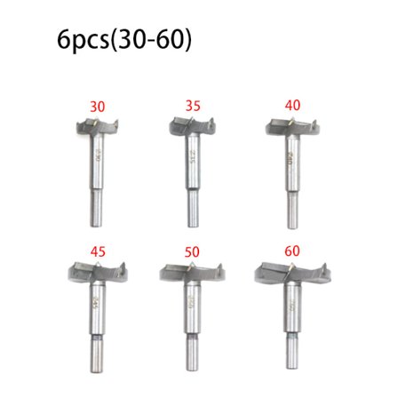 6 stk. Forstner træbor, hårdmetal træfræser diameter 30/35/40/45/50/60mm, til formning af huller træbearbejdning, installation af sfæriske