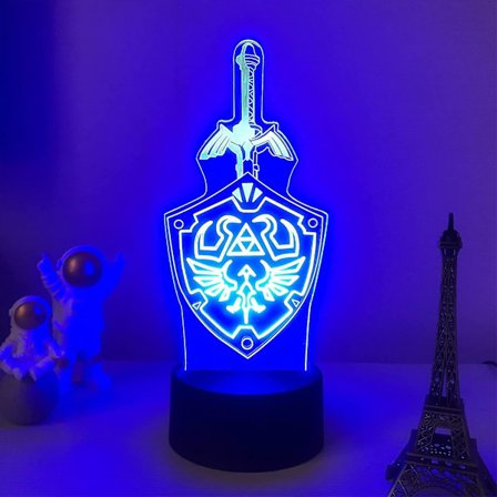 Wekity 3D Illusion Natlampe Legenden Om Zelda Sengelampe, Zelda Links Sværd Og Skjold Skilt USB Drevet Dæmpbar Farveskiftende Bordlampe Til Ch