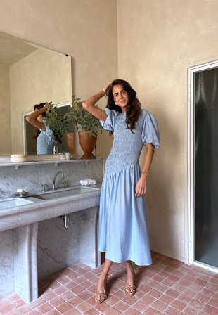 Bubbleroom Occasion CC Puff Sleeve Smock Dress Light blue 42