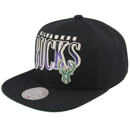 Mitchell & Ness - NBA Zwart snapback Cap - Milwaukee Bucks Line Work Black Snapback @ Hatstore