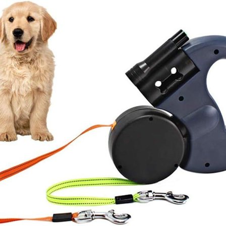 360° roterende indtrækkelig hundeline, egnet til 2 hunde, 3 meter lang,