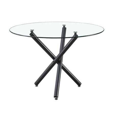 Glas spisebord, 110x110cm, sort metalfod