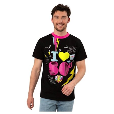 Smiffys Unisex Vuxen 1980-tals Tryckt Kostymtopp M Svart