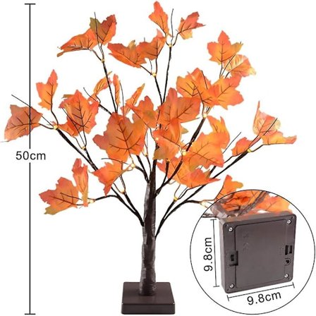 LED Lönnlövsträd Ljus, 50cm 24 LED Batteridriven Skrivbord Lönnlöv (Höst) Varmvitt Träd Ljus, Höst Dekoration Löv String Ljus, Perfekt