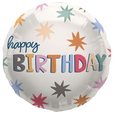 Pyöreä Happy Birthday Folioilmapallo Tähdillä