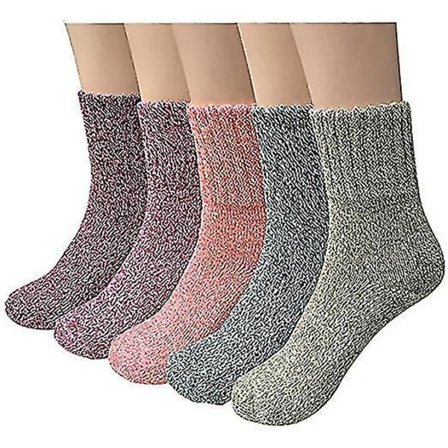 5 Par Dam Vinter Tjocka Crewstrumpor Ull Bomull Stickade