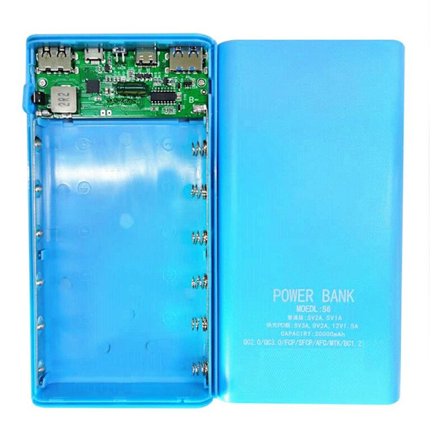 Powerbank-låda 5V 2.1A LCD-display 20000MAh Power Board för 6X18650 Batteri DIY Powerbank-fodral (Blå)