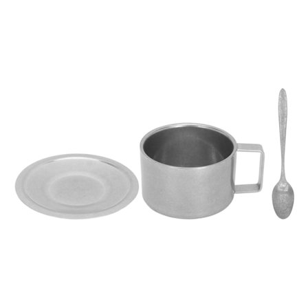 Isoleret dobbeltlags 304 rustfrit stål kaffekrus sæt med underkop og ske til hjemme camping kontor 200ML
