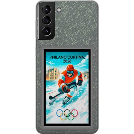 Kompatibel Mobilcover til Samsung Galaxy S21+ 5G Curling illustration med spillere og sten på isen, Milano Cortina 2026, snedækkede stænk og olympi