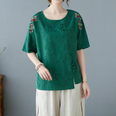 Broderi T-shirt För Kvinnor Med Rund Hals T-shirt