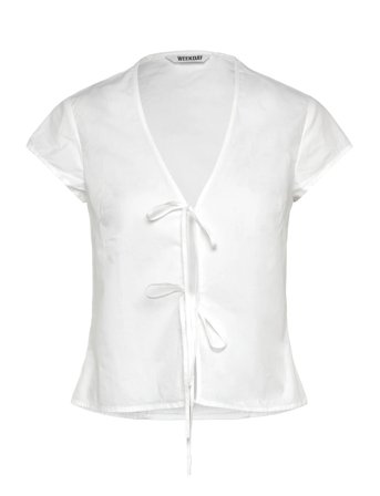 Weekday Tie-Front V-Neck Cotton Blouse - White - S