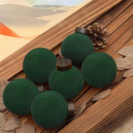 Donemore 6 stk. Julekuler i fløyel 2,4", kompatible med juletrepynt, flokket plastpynt til julebord [D]