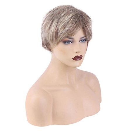 Lyhyet blondit peruukit naisille, kerrostettu lyhyt peruukki otsatukalla, synteettistä hiusta naisille