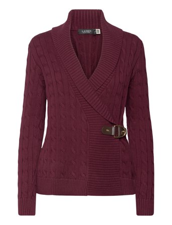 Lauren Ralph Lauren Buckled Cotton Sweater - Burgundy - XS
