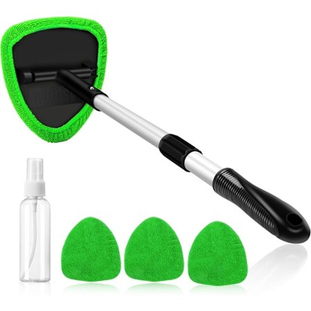 Vindusvisker, et verktøy for rengjøring av innsiden av bilvinduer, leveres med 4 gjenbrukbare og vaskbare mikrofiberputer, grønn.