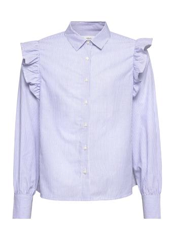 Ruffled Cotton Shirt Shirts Long-sleeved Shirts Blå Mango*Betinget Tilbud