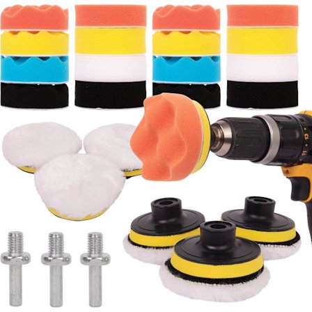 25-delt bilsæt til polering - poleringspude til boremaskine M10/m14, trådløse skruetrækkere og polermaskiner - forskellige niveauer af blødhed