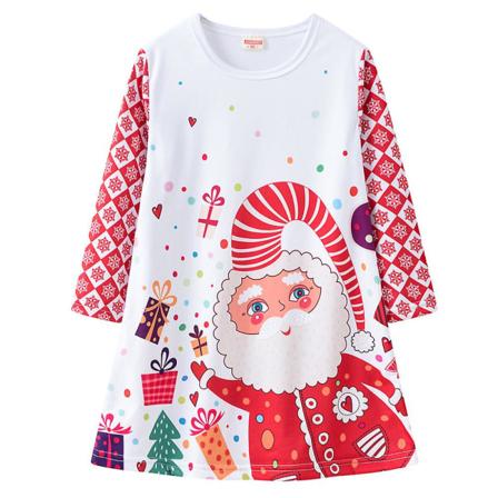 Jouluinen Toddler Lapset Tytöt Casual pitkähihainen Tunika Mekko Printed Leikkivaatteet Juhla Löysä Pitkäsiima Topit Mekot White 5-6 Years