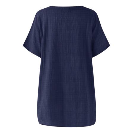 Rutig T-shirt Dam Sommarknappar Kortärmad Blus Lös Topp,