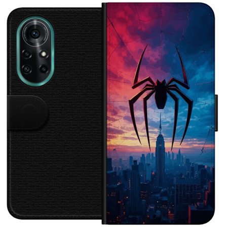 Yhteensopiva Lompakkokotelo Huawei Huawei nova 8 Pro Tyylikäs hämähäkki kaupungin horisontin yläpuolella dramaattisessa auringonlaskussa, graafin