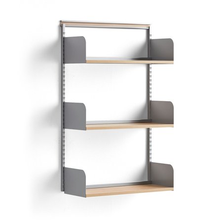 Wall shelving SHAPE, basic unit, wood shelves, 1237x800x300 mm, alu/birch