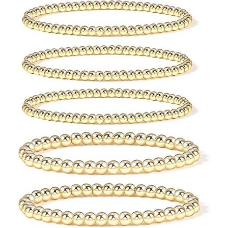 WABJTAM Guld Pärlarmband för Kvinnor, 14K Guldpläterade Pärlor Kul Armband Stretchigt Elastiskt Armband