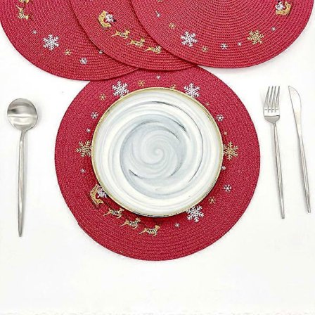 6 stk Plast Juleduker Runde Snøfnugg Røde Duker 15 Tommer Vinter