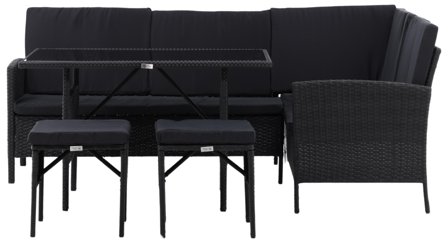 Venture Home Knock 2046-201 Loungeset soffa, bord, pallar, svart, Utemöbler