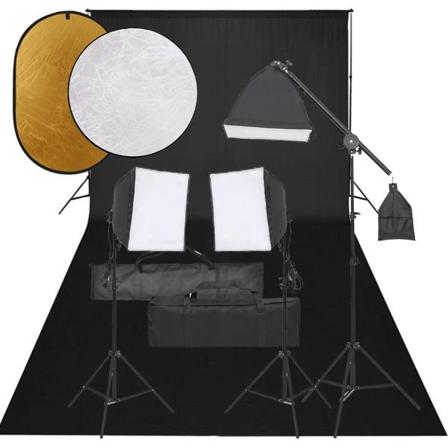 Vidaxl Fotostudio Med Lampor, Bakgrund Och Reflexskärm Svart