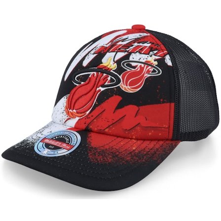 Mitchell & Ness - NBA Zwart trucker Cap - Miami Heat Hyper Black Trucker @ Hatstore