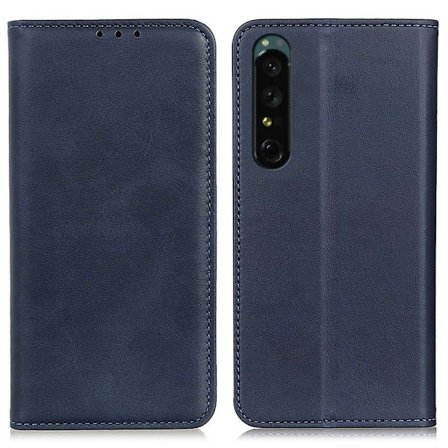 Sony Xperia 1 IV lompakkokotelo, aitoa nahkaa - Sininen