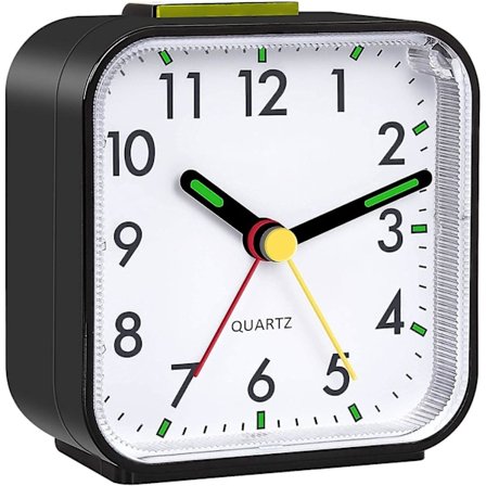 Stille analogt vækkeur Lille rejsevækkeur Stille ikke-tikende bordplade med natlys Snooze-funktion Batteridrevet vækkeur Stor Scr