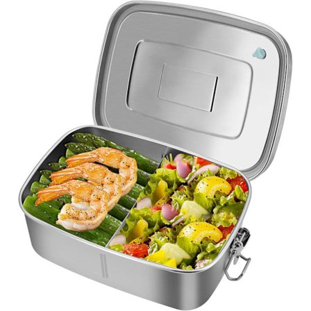 Lækagesikker Madkasse, Rustfrit Stål 1100ML Bento Box med 2 Rum, Mad Sandwich Salat Kasse Opbevaringsbeholder