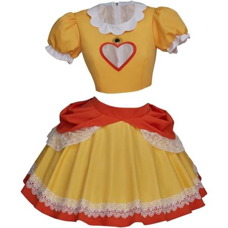 lyacos Prinsess Daisy Kostym Vuxen Kort Klänning Sexig Gul Daisy Cosplay Crop Top Kjol för Kvinnor Tonåring Gul Medium