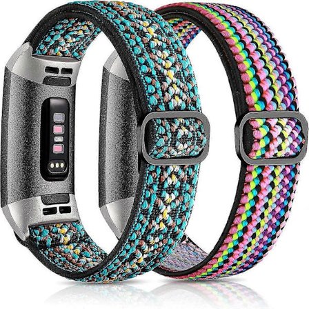 2 Pakkausta Joustava Nauha Fitbit Charge 4/Charge 3SE/Fitbit Charge 3 -rannekkeille Naisille Miehille, Säädettävä Joustava Hengittävä Nylonkangas 