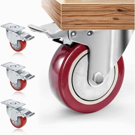 Sett med 4 svingbare hjul med brems, kraftige gummihjul for innendørs og utendørs bruk, 75mm