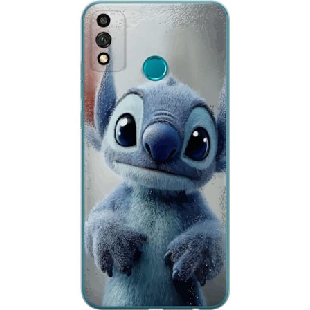 Honor 9X Lite Gjennomsiktig deksel Stitch mot vindu i regn realistisk søt blå karakter koselig regnfullt vindu sjarmerende myk kunst design