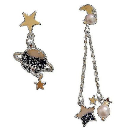 Guld Metall Stjärna Måne Planet Örhängen