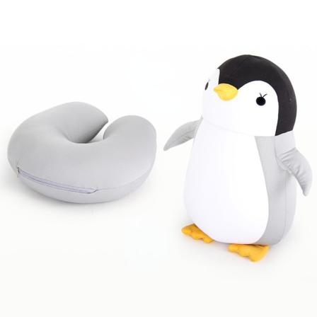 Mjuk bekväm resekudde Pingvin tecknad partikeldeformation två-i-ett dubbel användning Gray Penguin 30*32cm