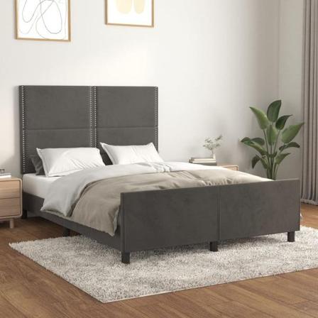 Vidaxl Sängram Med Huvudgavel Mörkgrå 140x190 Cm Sammet Grå