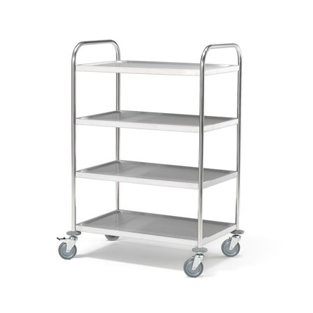 Stainless steel shelf trolley METRO, 100 kg, 4 shelves, 845x525x1240 mm