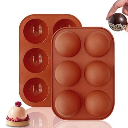 Silikone-bageform 6 halvkugleformede kugler - is-/chokolade-/geléform