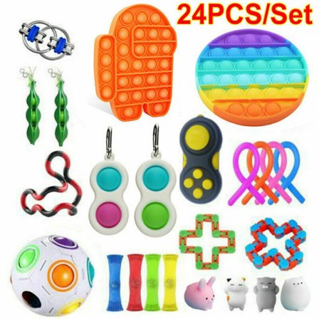 24-pack Fidget Toys - Pop It, Stressboll, Dimple, Bönor m.m. multifärg