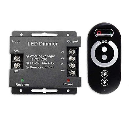 18A LED Monokrom Kontroller Dimmer 12V 24V med RF Trådløs Berøringsfjernkontroll for Enkelfarge