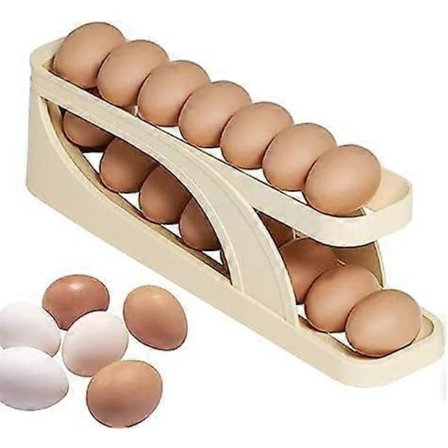 36,5x8,5x10,8cm Ägghållare Förvaring - Äggdispenser för Kylskåp | Dubbla Lager Äggförvaring för Kylskåp | Äggställ för 15 Ägg | Kökstillbehör