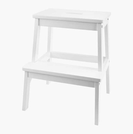 Biltema - Kjøkkenkrakk i Hvit, Massivt Gummitre, Flyttbar, Mål: 42(L) x 39(B) x 50(H) cm, Tåler opptil 150 kg