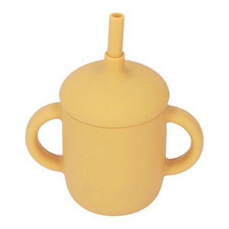 Silikon Spilltät Småbarnskopp med Sugrör BPA-fri Halkfritt Handtag Babytränare för Spädbarn 6 Månader Ovan Gul